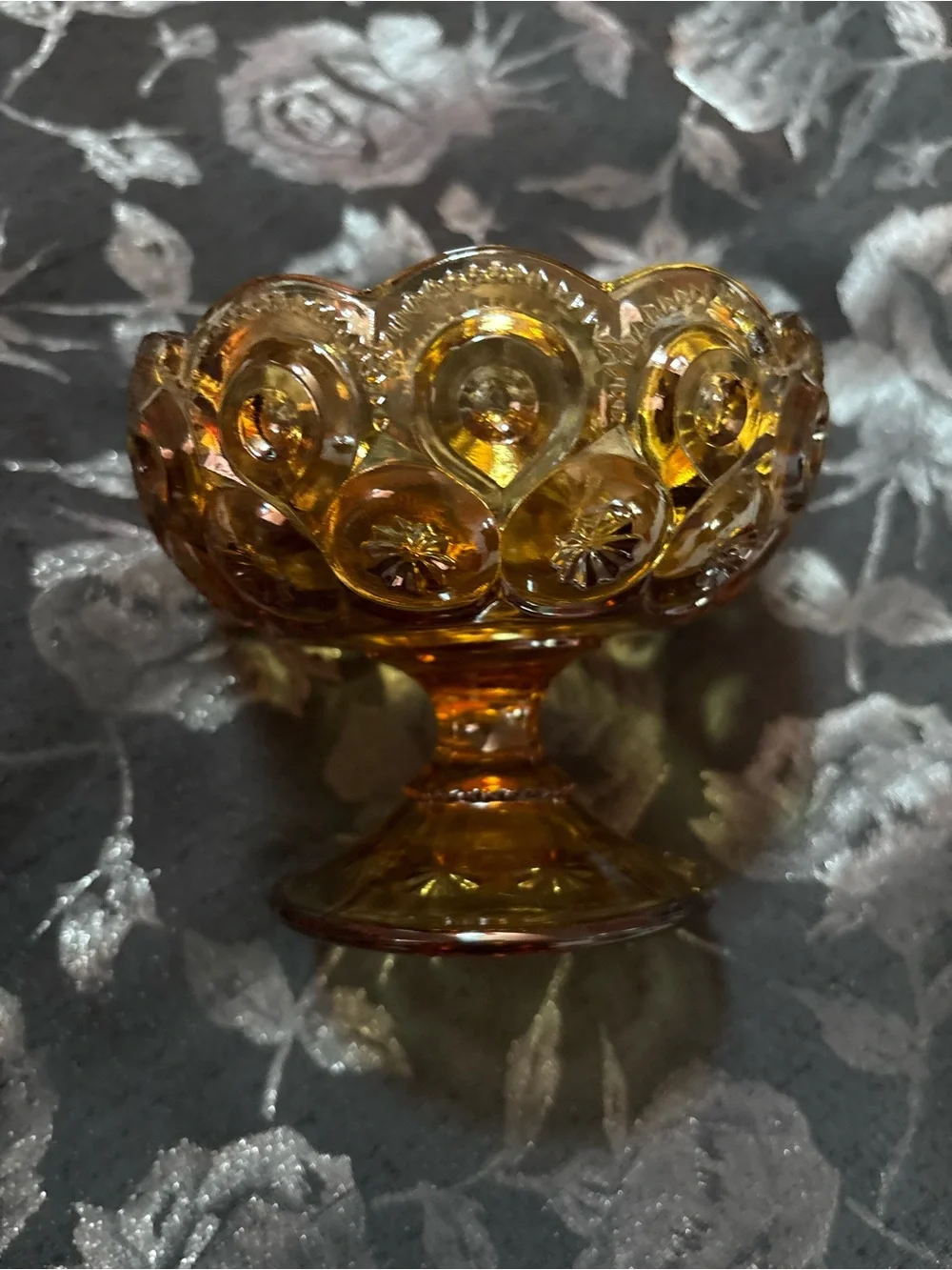 LE Smith Amber Glass Compote